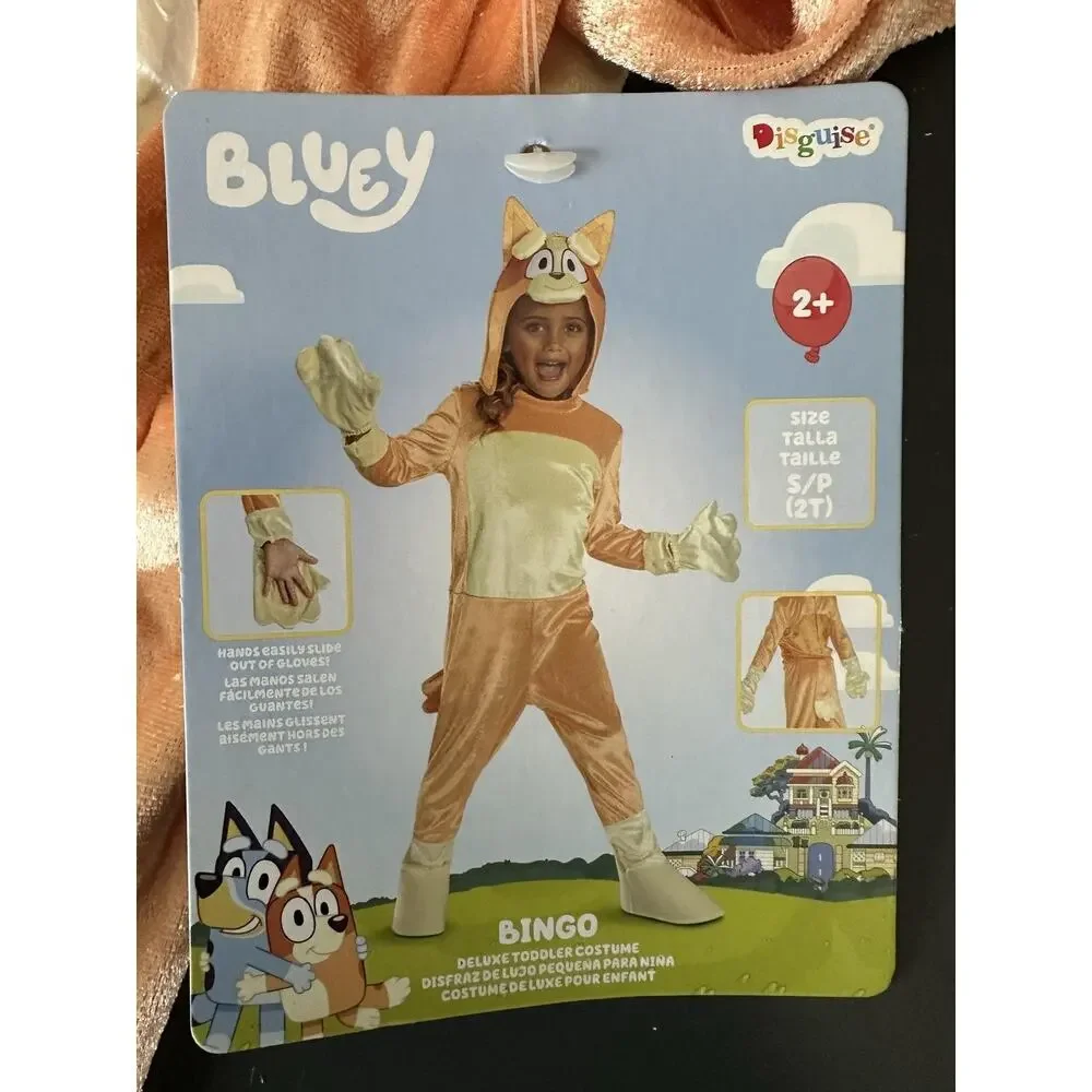 Disguise Bluey Bingo Costume Girls 2T Orange Hooded Jumpsuit Toddler Coverall